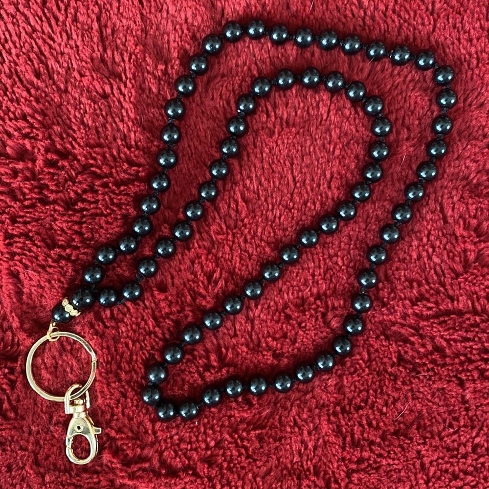 ID/ Badge Holder Beaded Necklace Black